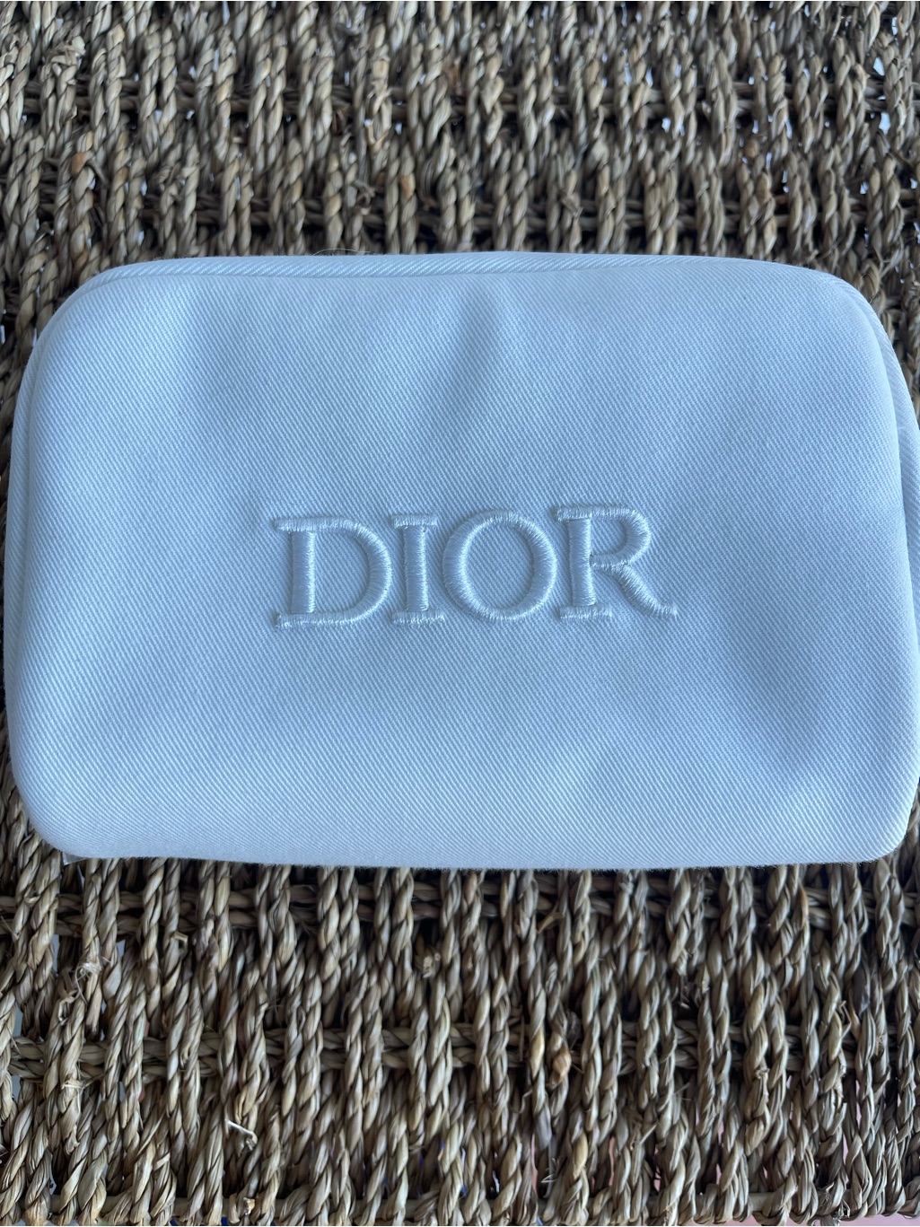 Dior White Embroidered Logo Pouch